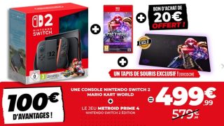 Console Nintendo Switch 2 + Mario Kart World + Metroid Prime 4 + tapis de souris Metroid + 20 € de bon d'achat à 499.98 € pack switch mario kart metroid